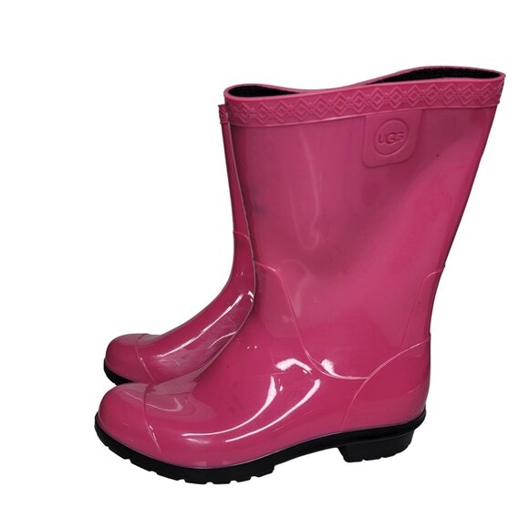 UGG Pink Rubber Rain Boots Girl Size 1 Waterproof Durable discoloration on boots - Picture 4 of 6